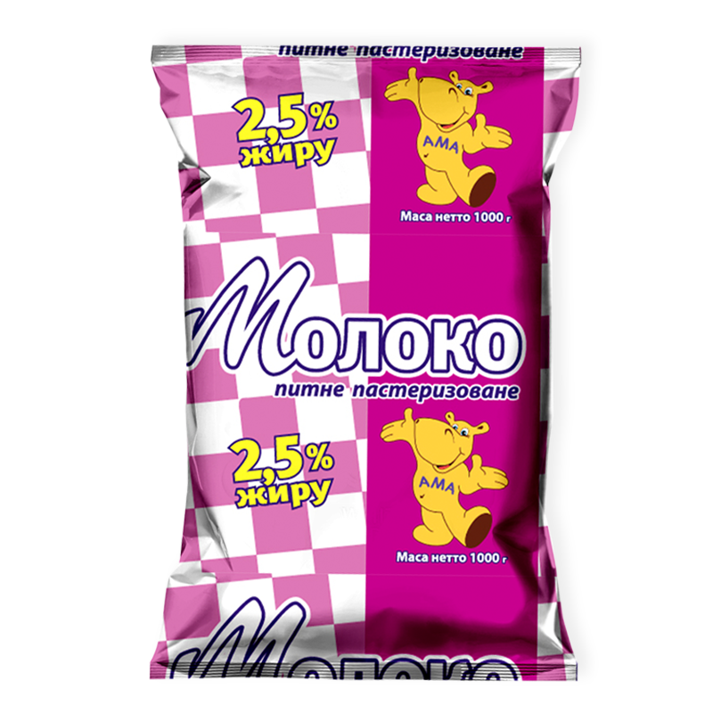 Молоко коров'яче АМА, пастеризоване, 2,5%, 1000г